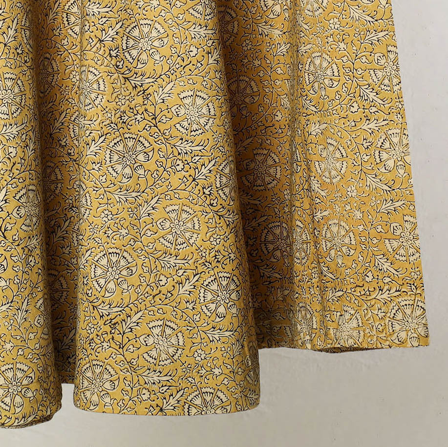 Yellow - Kalamkari Block Printed Cotton Wrap Around Skirt 01