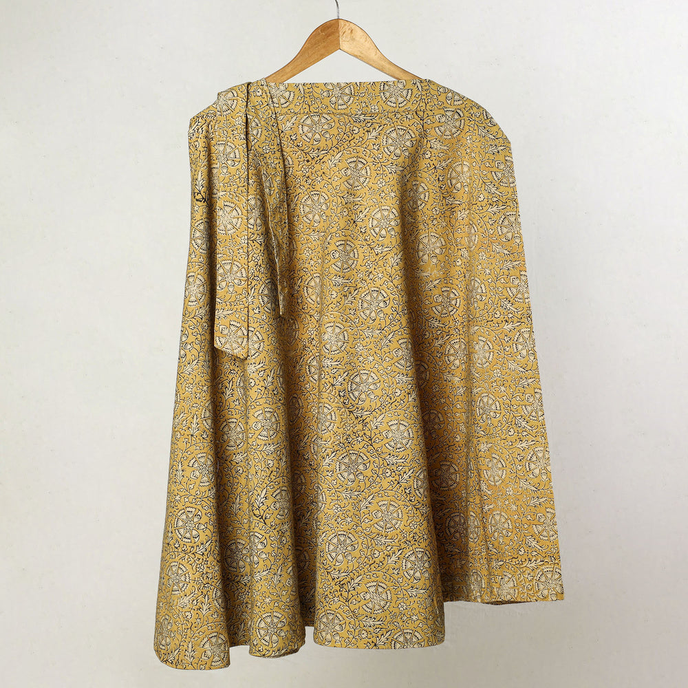 Yellow - Kalamkari Block Printed Cotton Wrap Around Skirt 01