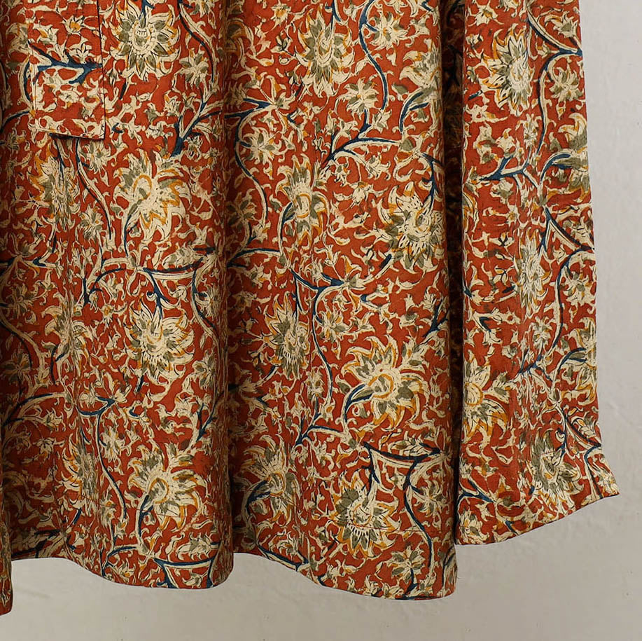 Orange - Kalamkari Block Printed Cotton Wrap Around Skirt 15