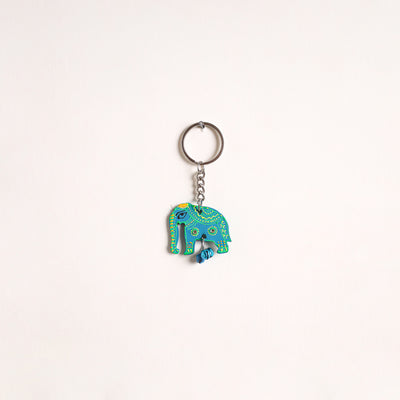 Elephant - Abstract Pastel Handpainted Hand-Carved Wooden Keychain 03