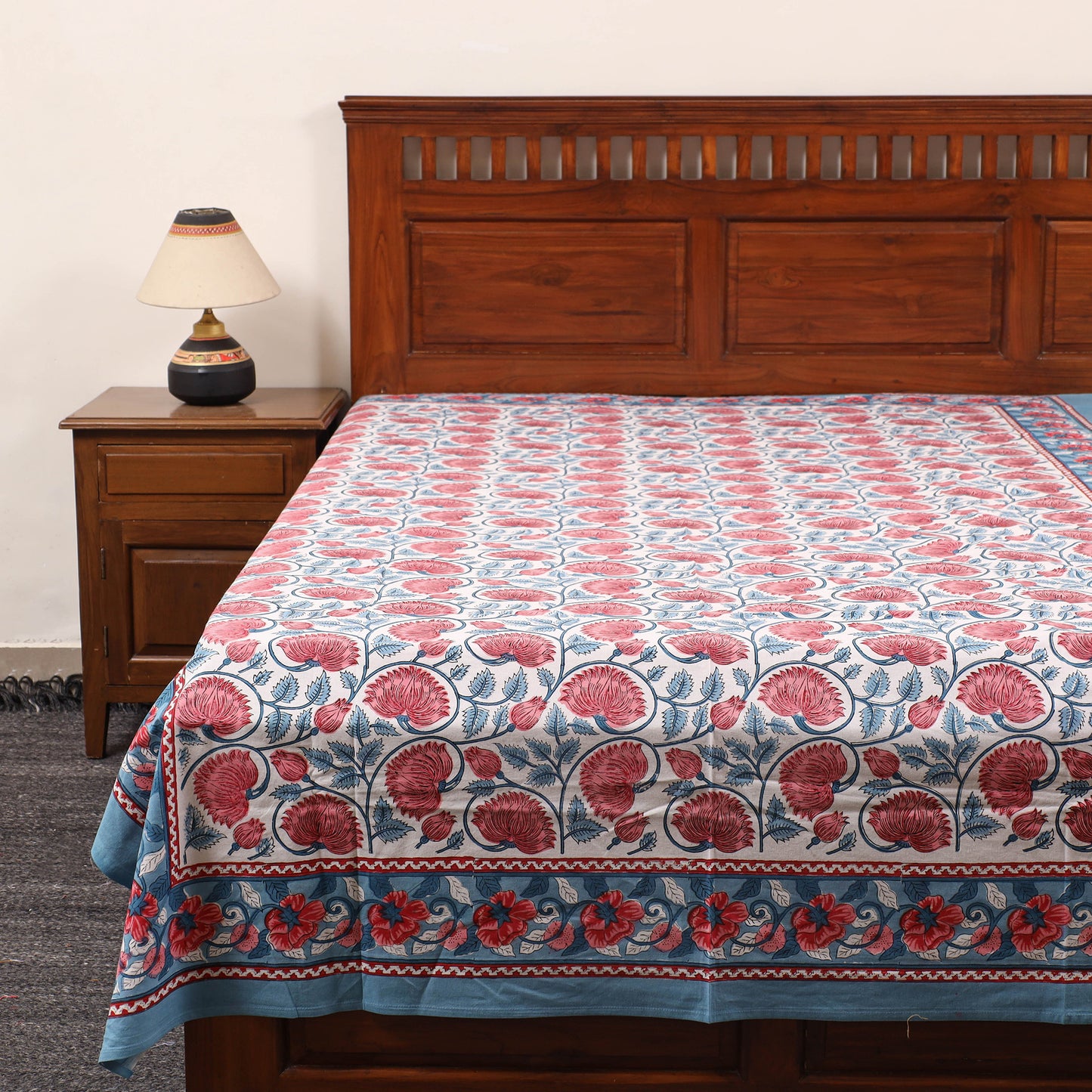 Multicolor - Pure Cotton Single Sanganeri Print Bed Cover 42