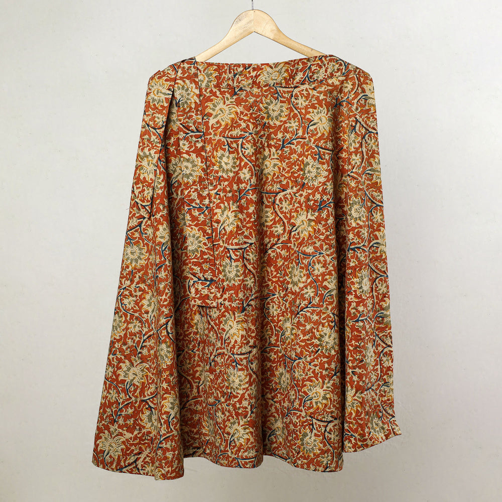 Orange - Kalamkari Block Printed Cotton Wrap Around Skirt 15