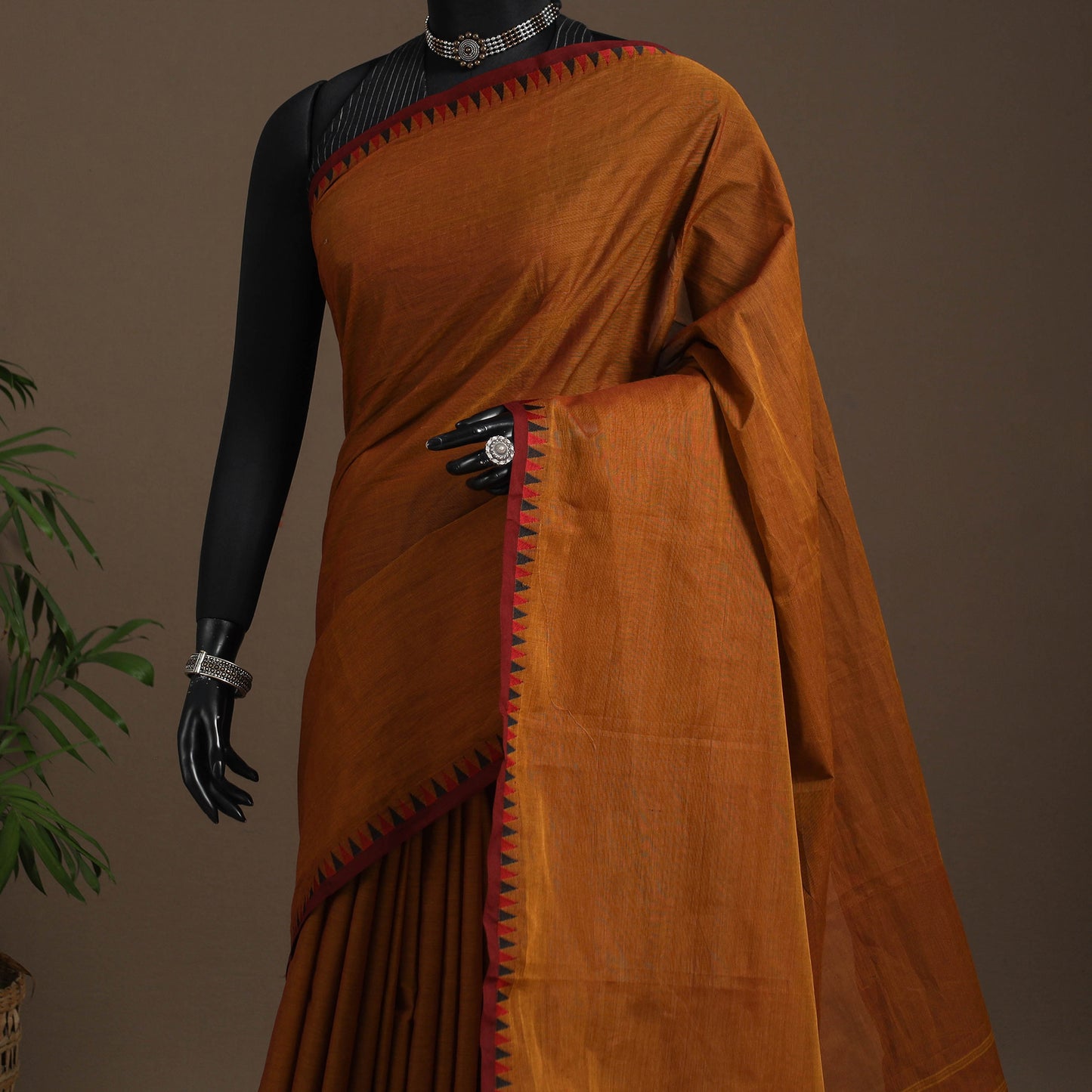 Brown - kandangi chettinad cotton saree with border 94