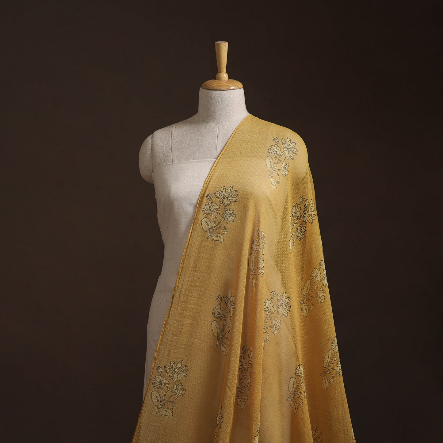 Yellow - Akola Hand Block Print Kota Doria Cotton Fabric 48