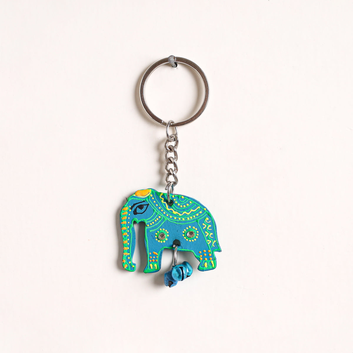 Elephant - Abstract Pastel Handpainted Hand-Carved Wooden Keychain 03