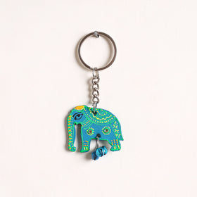 Elephant - Abstract Pastel Handpainted Hand-Carved Wooden Keychain 03