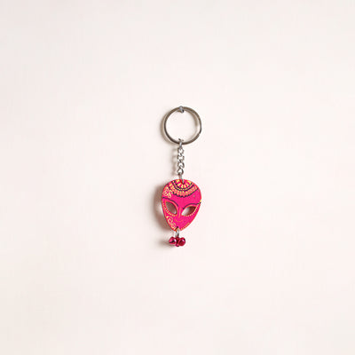 Face Mask - Abstract Pastel Handpainted Hand-Carved Wooden Keychain 04