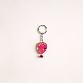 Face Mask - Abstract Pastel Handpainted Hand-Carved Wooden Keychain 04
