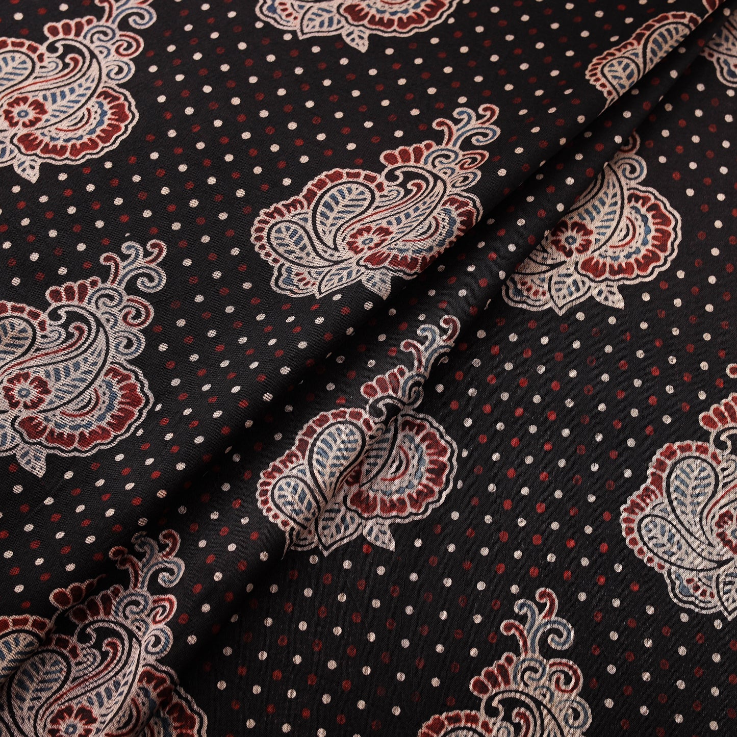 Kutch Hand Block Ajrakh Print Natural Dyed Mashru Silk Fabric 11