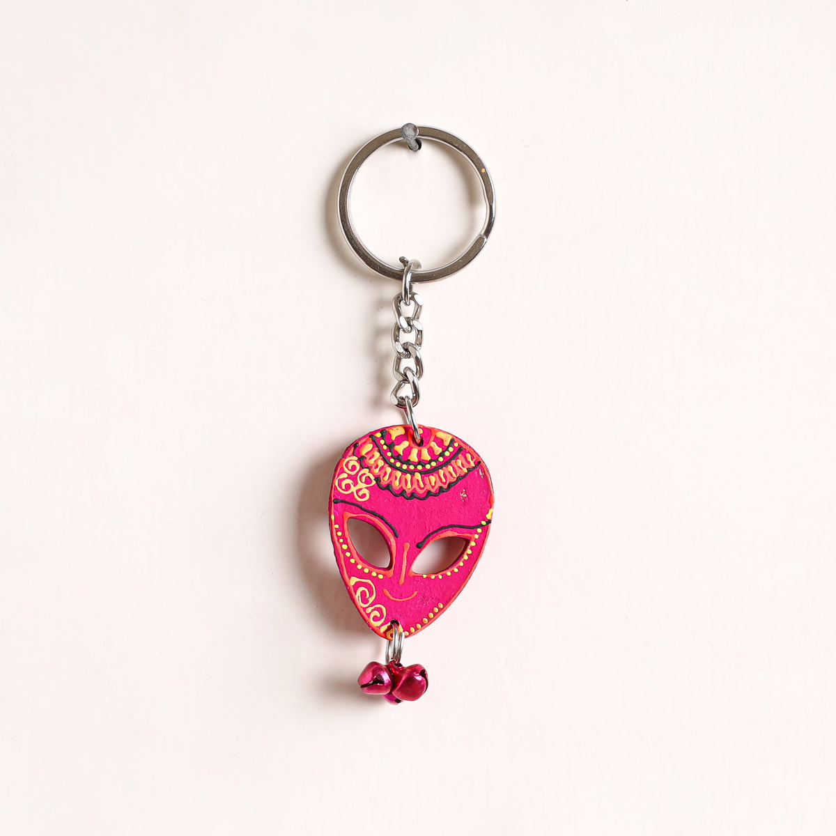 Face Mask - Abstract Pastel Handpainted Hand-Carved Wooden Keychain 04