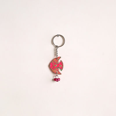 Fish - Abstract Pastel Handpainted Hand-Carved Wooden Keychain 05