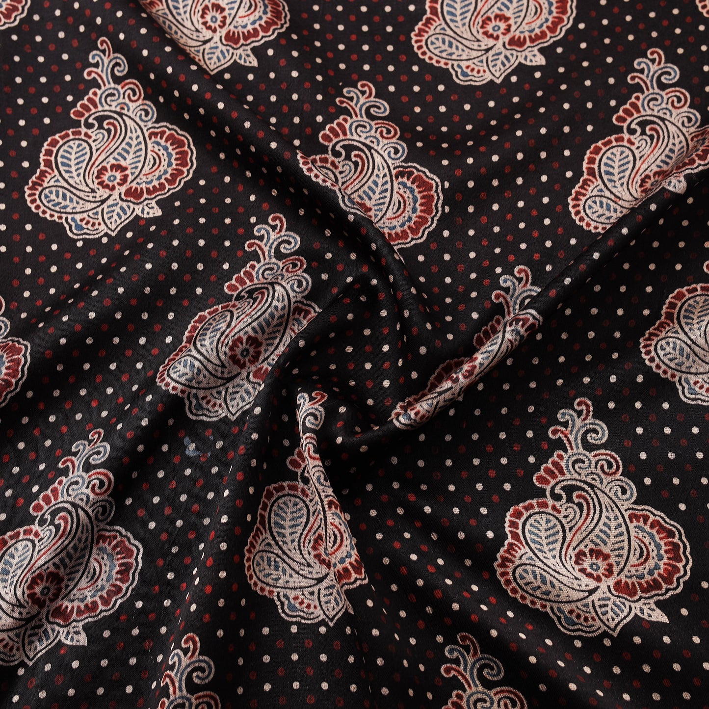 Kutch Hand Block Ajrakh Print Natural Dyed Mashru Silk Fabric 11