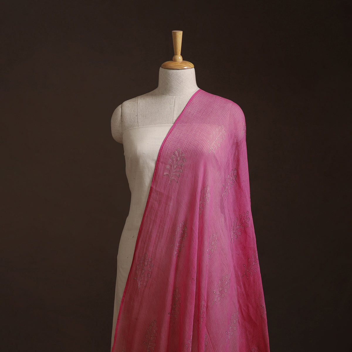 Pink - akola hand block print kota doria cotton fabric 52