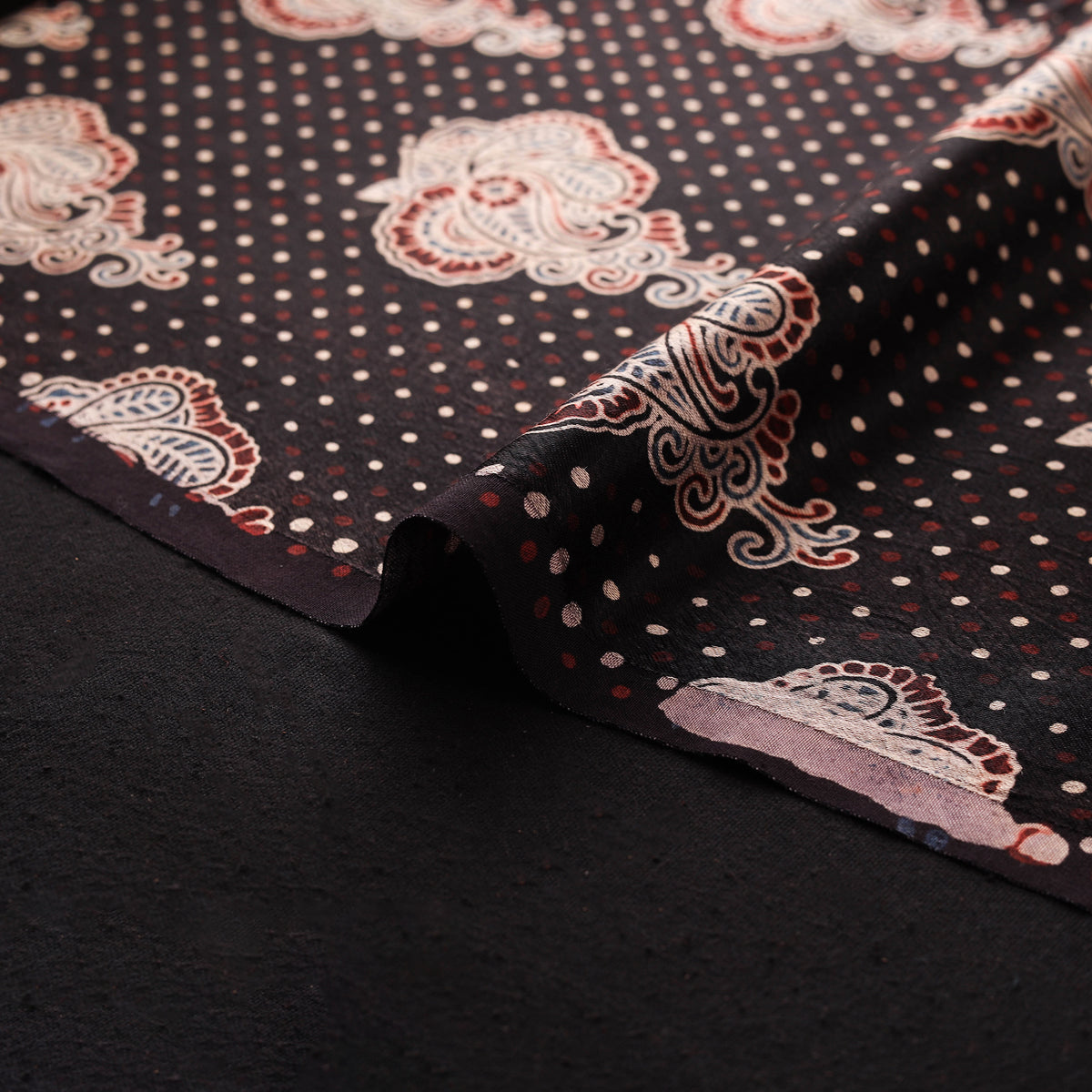 Kutch Hand Block Ajrakh Print Natural Dyed Mashru Silk Fabric 11