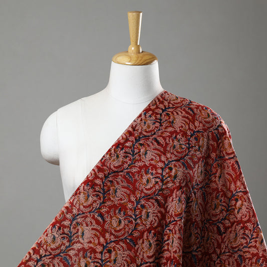 Red - Pedana Kalamkari Block Printed Cotton Fabric 16