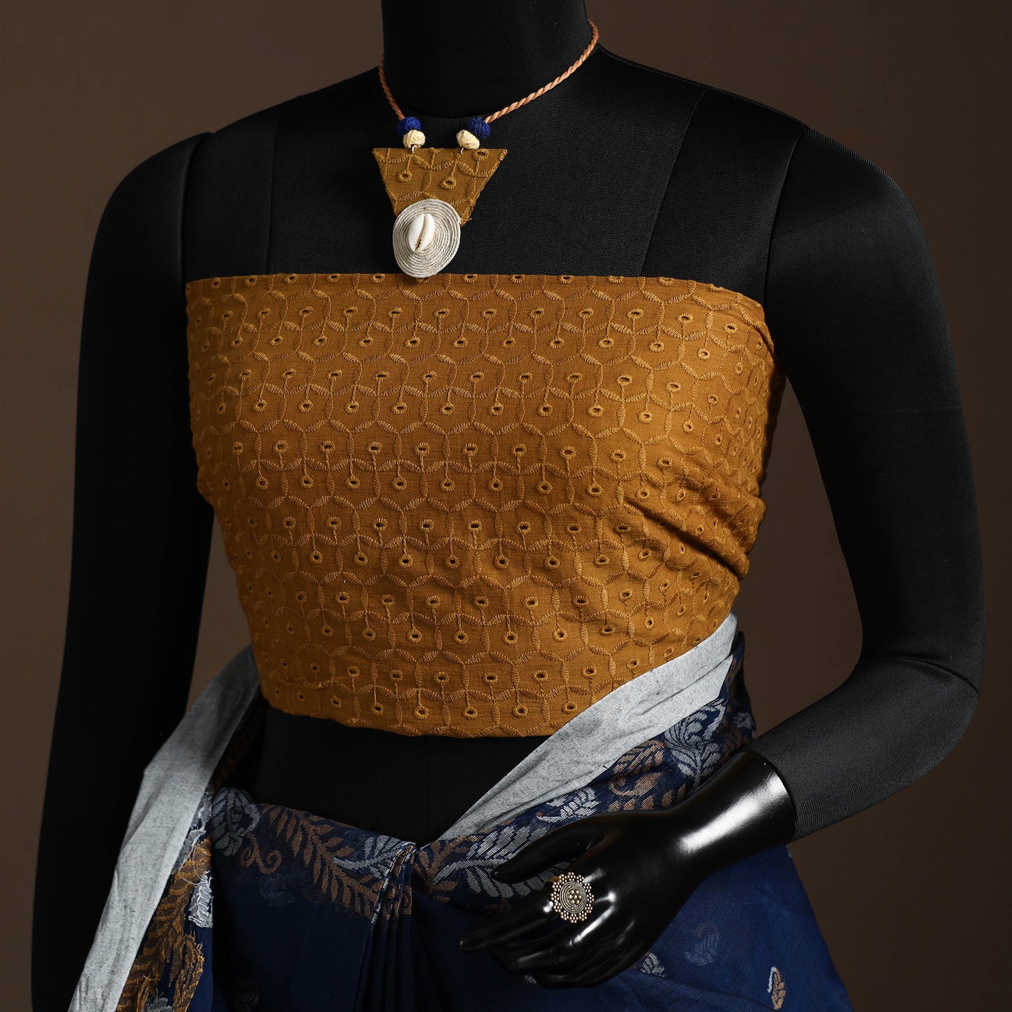 Blue Bengali Tant Saree with Matching Jewellery & Blouse