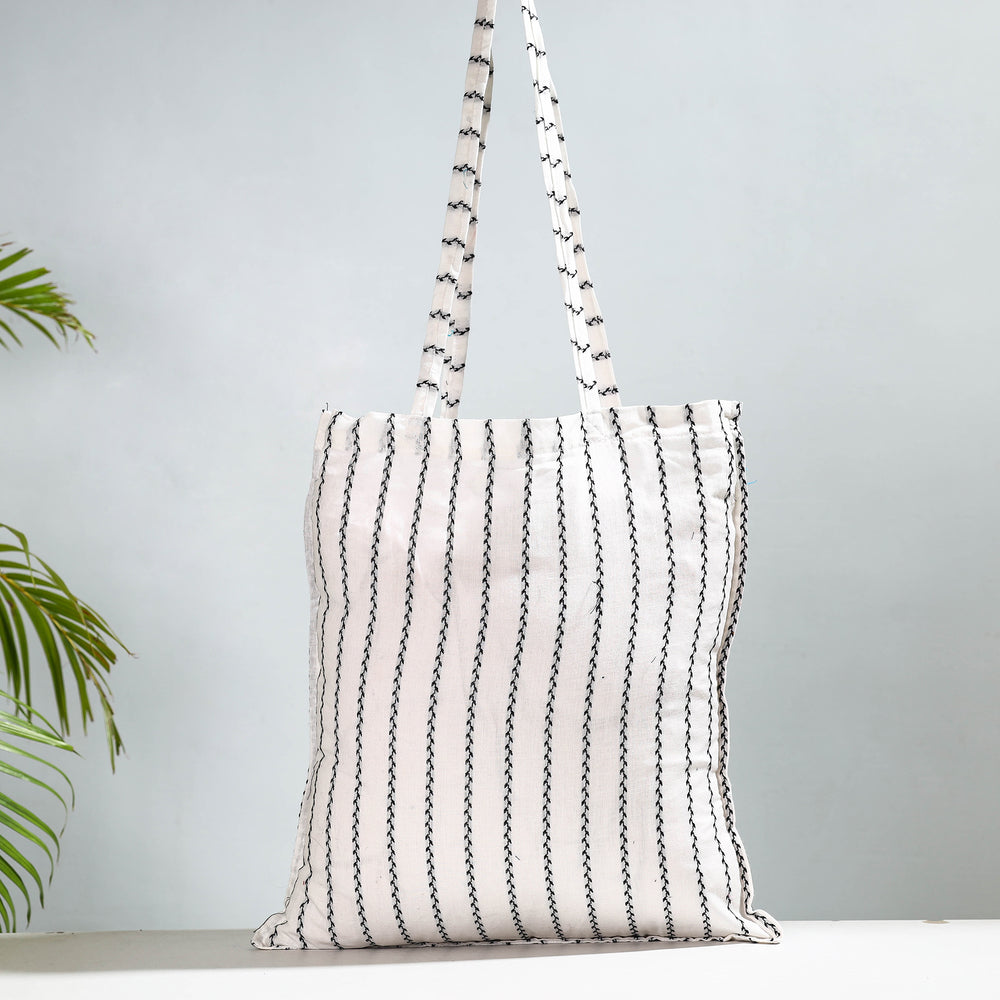 White - Jacquard Cotton Jhola Bag