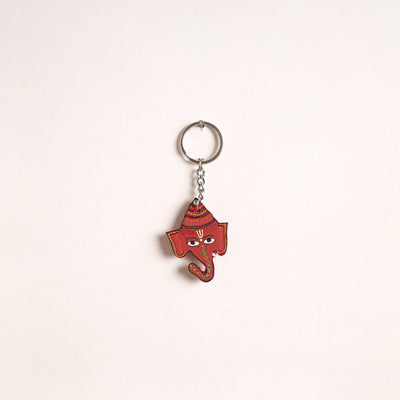 Ganesha - Abstract Pastel Handpainted Hand-Carved Wooden Keychain 06