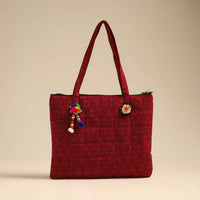 Red - Handcrafted Quilted Cotton Hand Bag 11