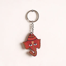Ganesha - Abstract Pastel Handpainted Hand-Carved Wooden Keychain 06