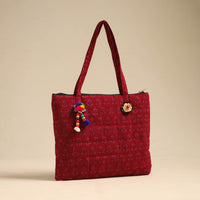 Red - Handcrafted Quilted Cotton Hand Bag 11