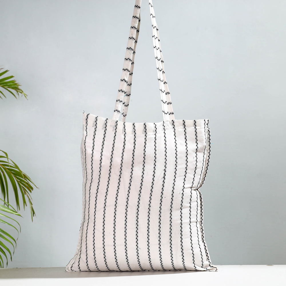 White - Jacquard Cotton Jhola Bag