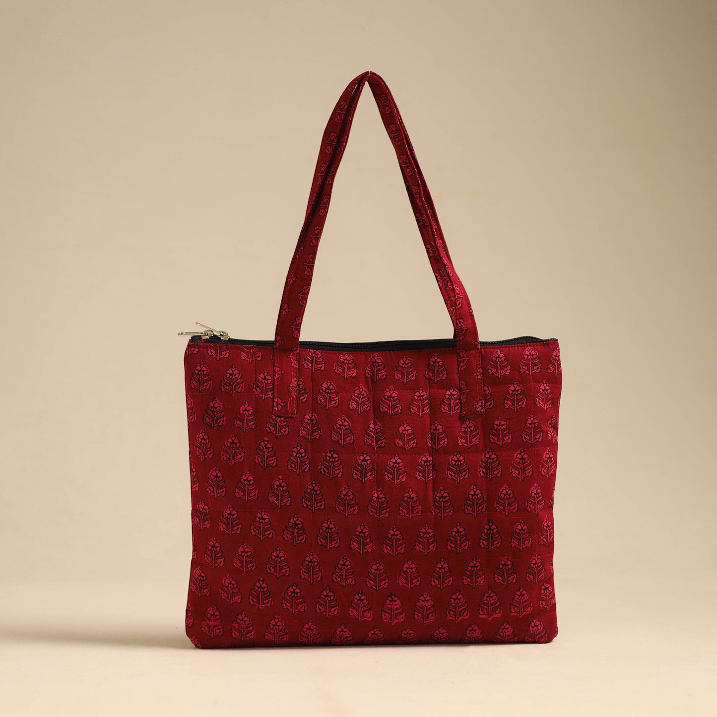 Red - Handcrafted Quilted Cotton Hand Bag 11