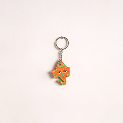 Ganesha - Abstract Pastel Handpainted Hand-Carved Wooden Keychain 07