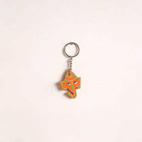 Ganesha - Abstract Pastel Handpainted Hand-Carved Wooden Keychain 07