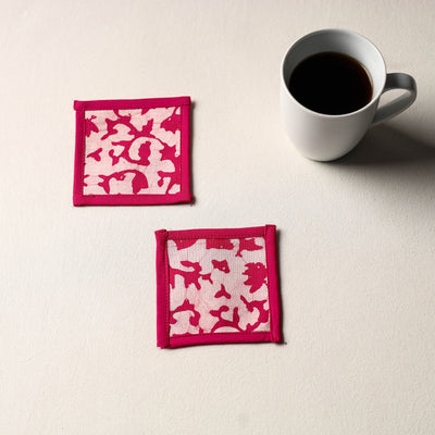 Pink Handmade Cotton Coasters (Set of 2)