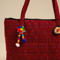 Red - Handcrafted Quilted Cotton Hand Bag 11