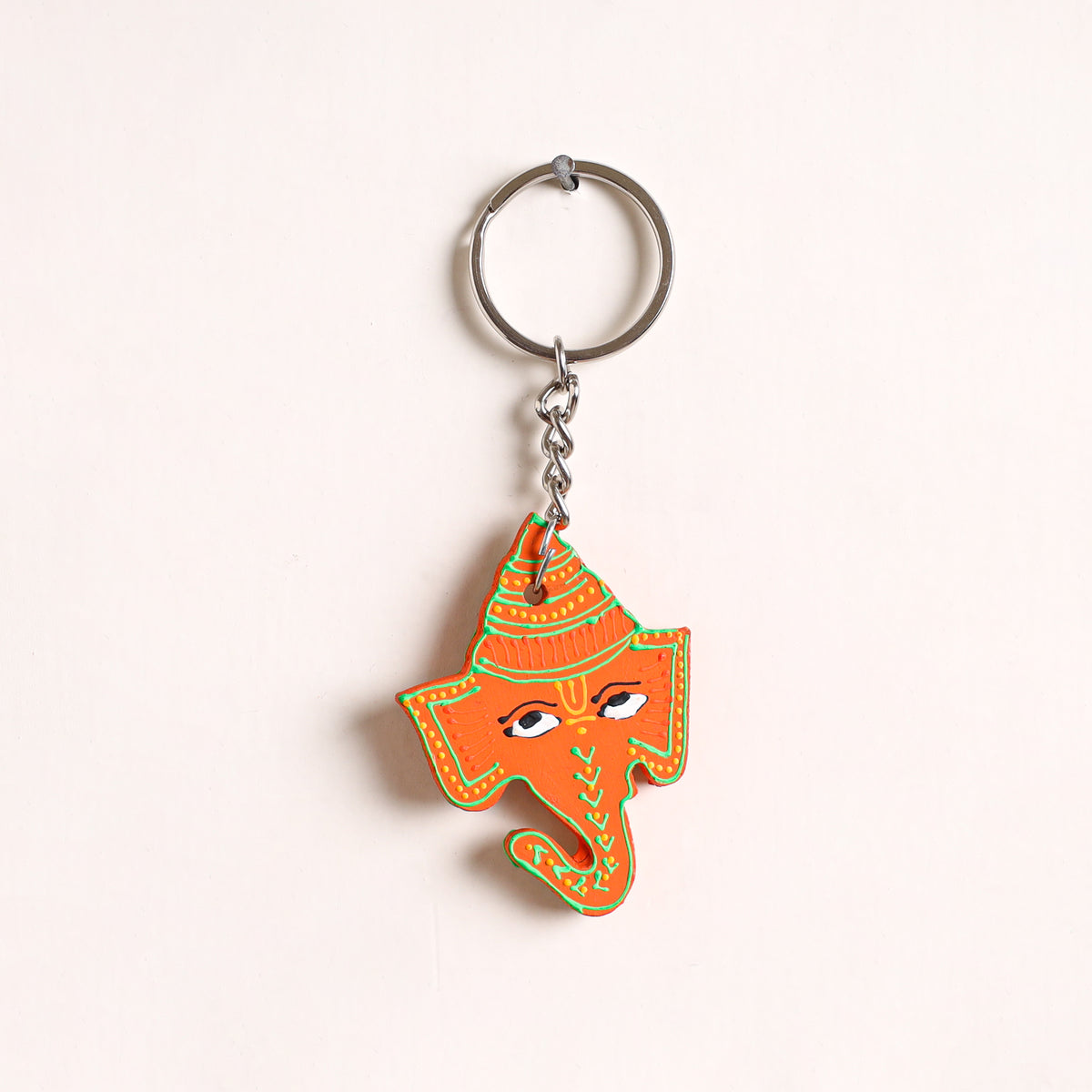 Ganesha - Abstract Pastel Handpainted Hand-Carved Wooden Keychain 07