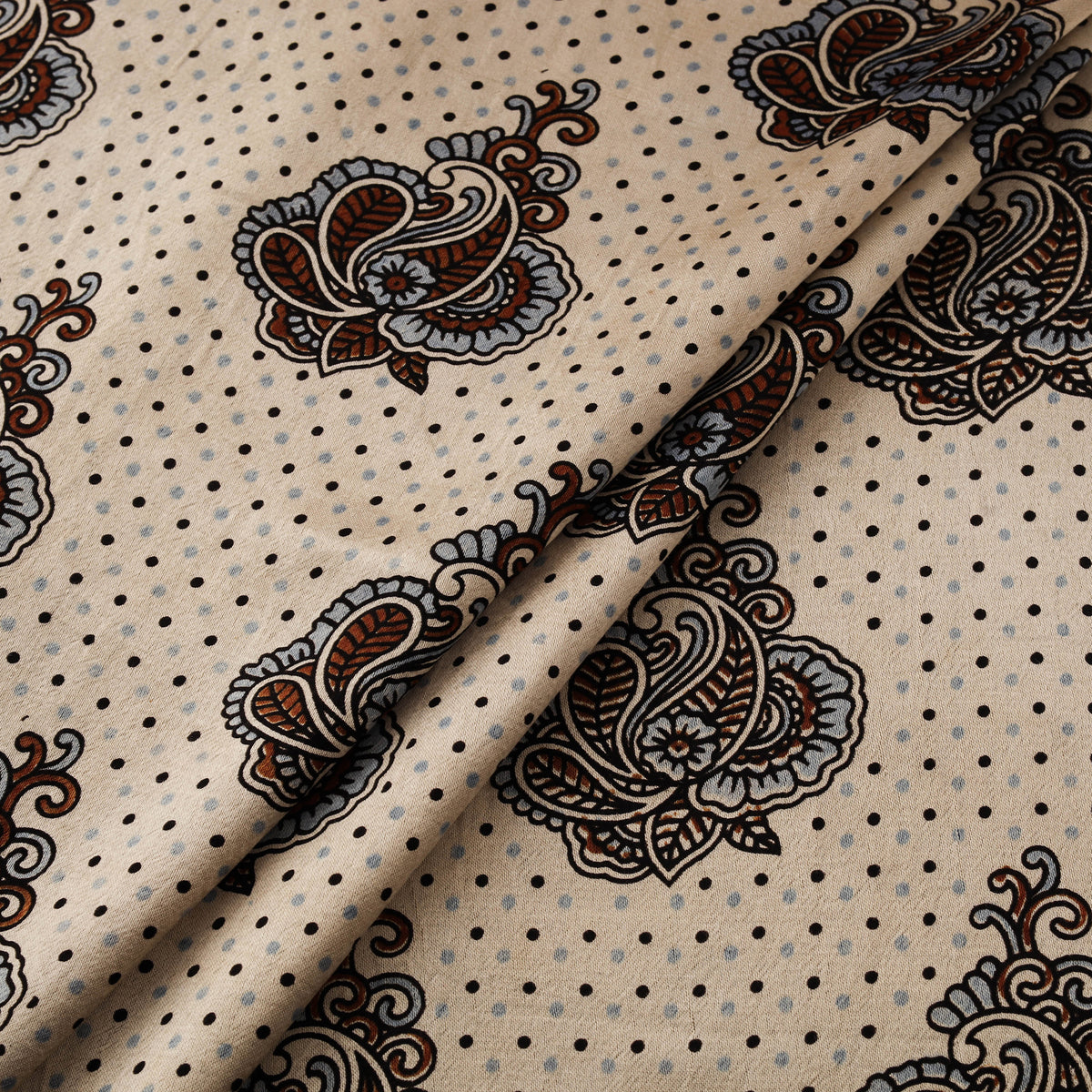 Kutch Hand Block Ajrakh Print Natural Dyed Mashru Silk Fabric 12