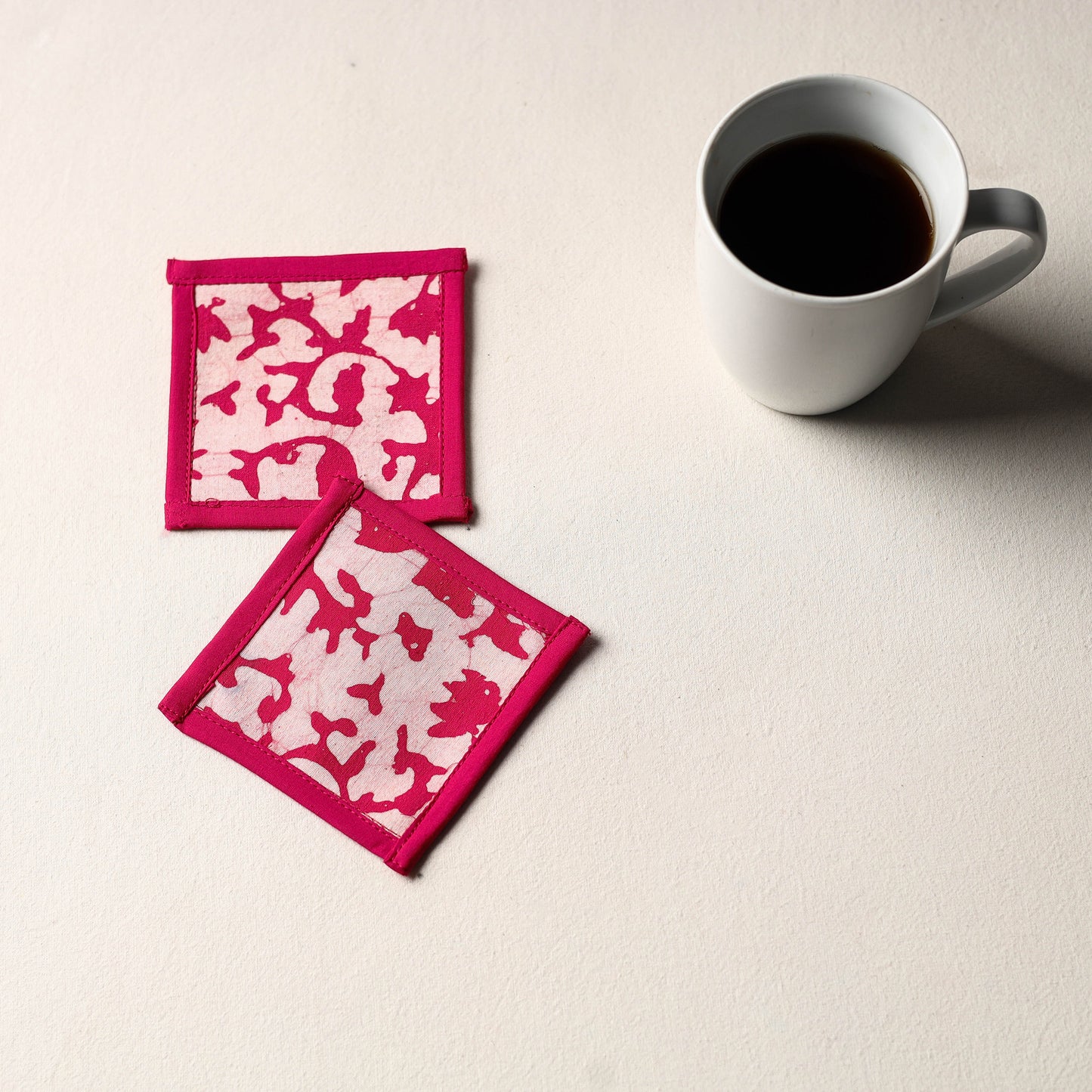 Pink Handmade Cotton Coasters (Set of 2)
