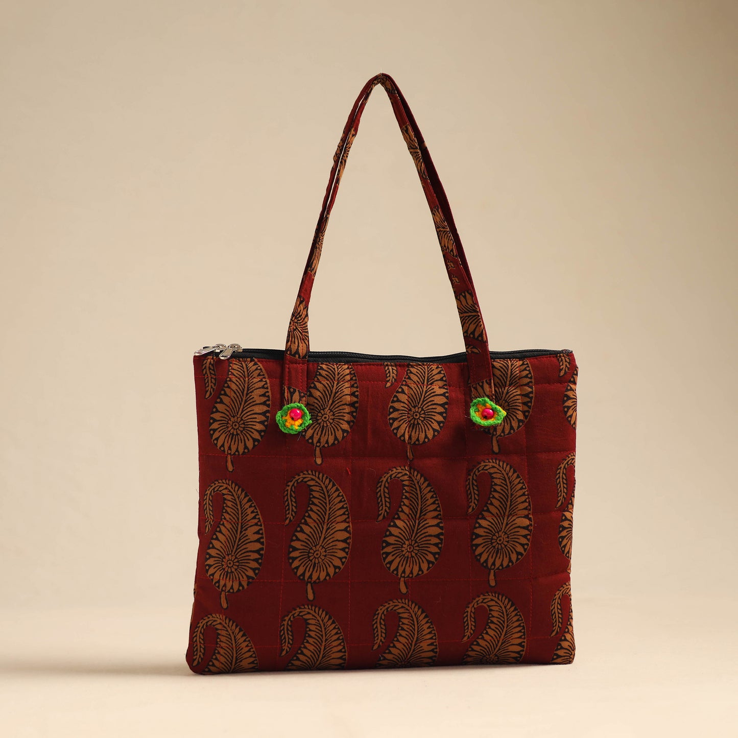 Maroon - Handcrafted Quilted Cotton Hand Bag 12