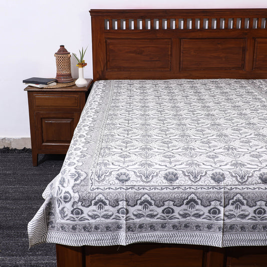 Grey - Sanganeri Hand Block Printed Cotton Single Bed Cover (90 x 60 in)