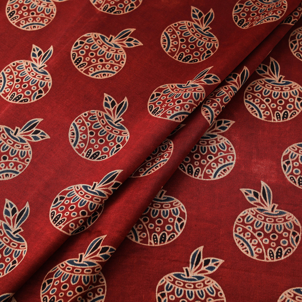 Kutch Hand Block Ajrakh Print Natural Dyed Mashru Silk Fabric 13