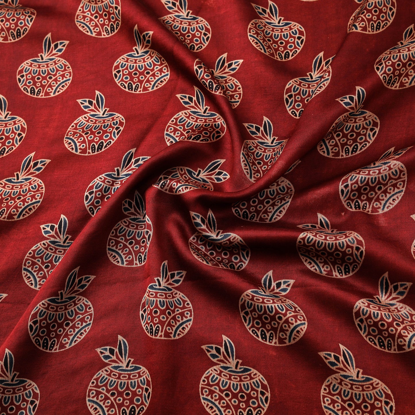 Kutch Hand Block Ajrakh Print Natural Dyed Mashru Silk Fabric 13