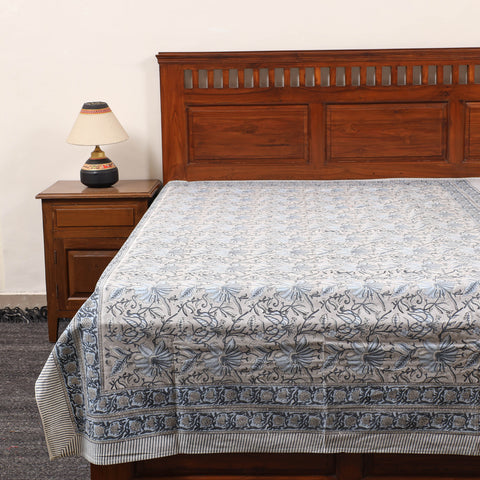 Grey - Pure Cotton Single Sanganeri Print Bed Sheet 44