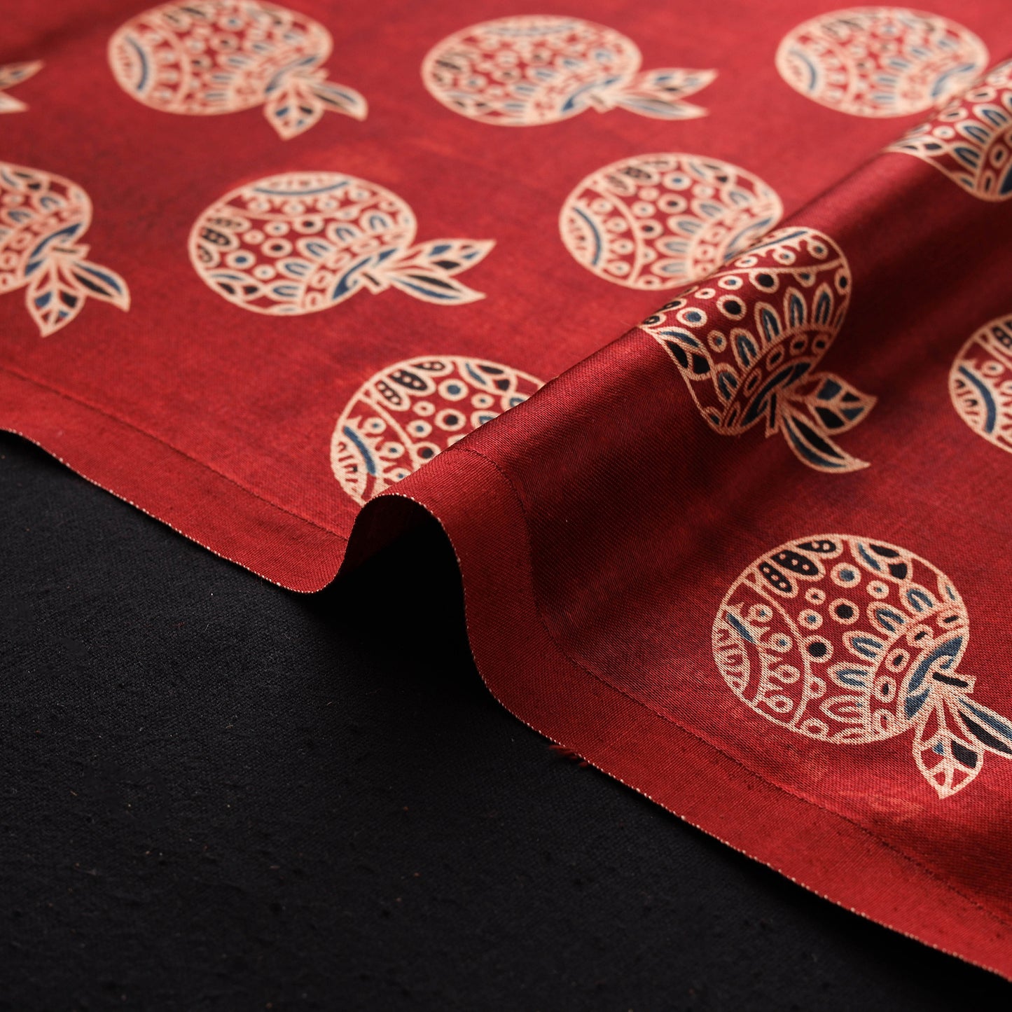 Kutch Hand Block Ajrakh Print Natural Dyed Mashru Silk Fabric 13