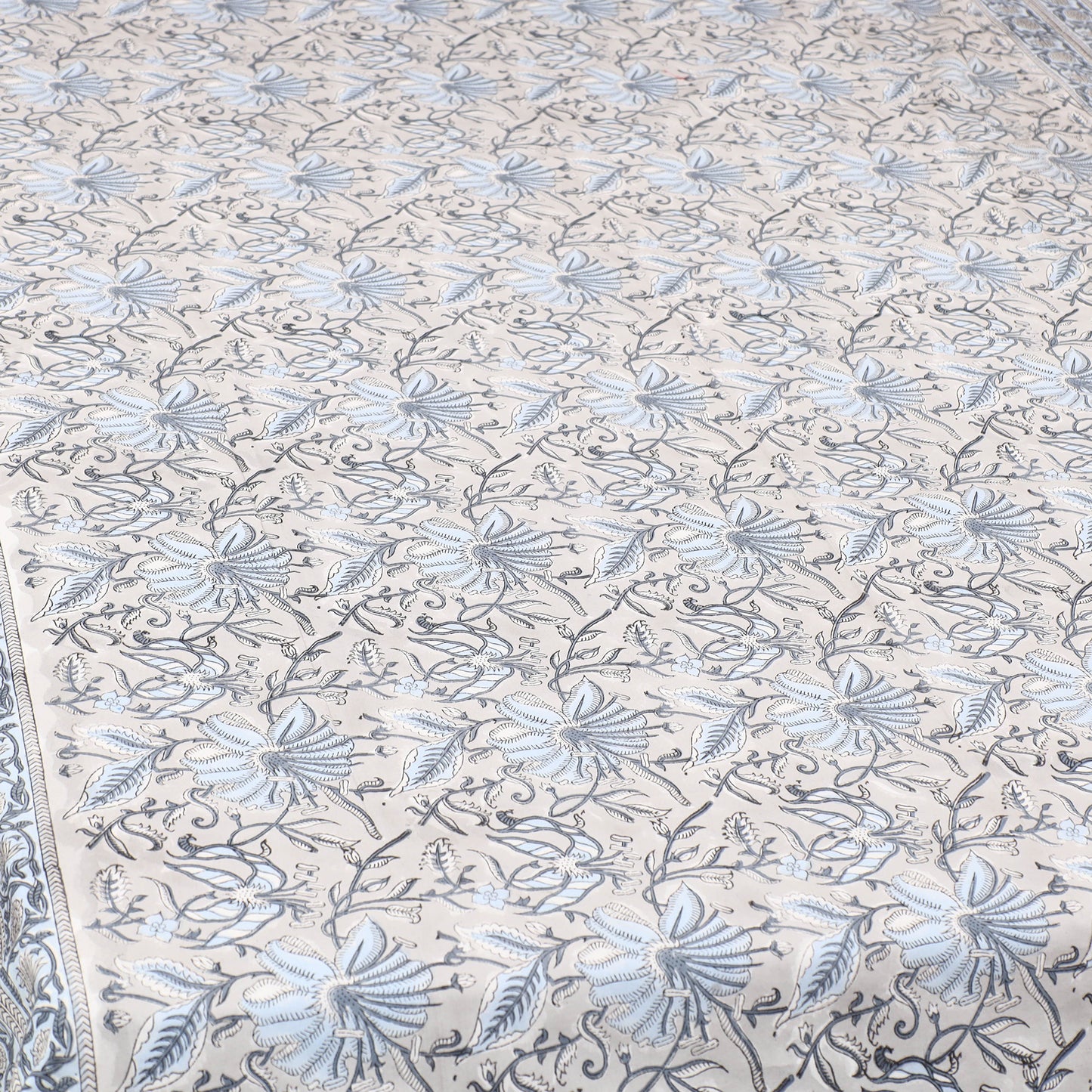 Grey - Pure Cotton Single Sanganeri Print Bed Cover 44