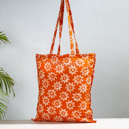Orange - Hand Batik Printed Cotton Jhola Bag