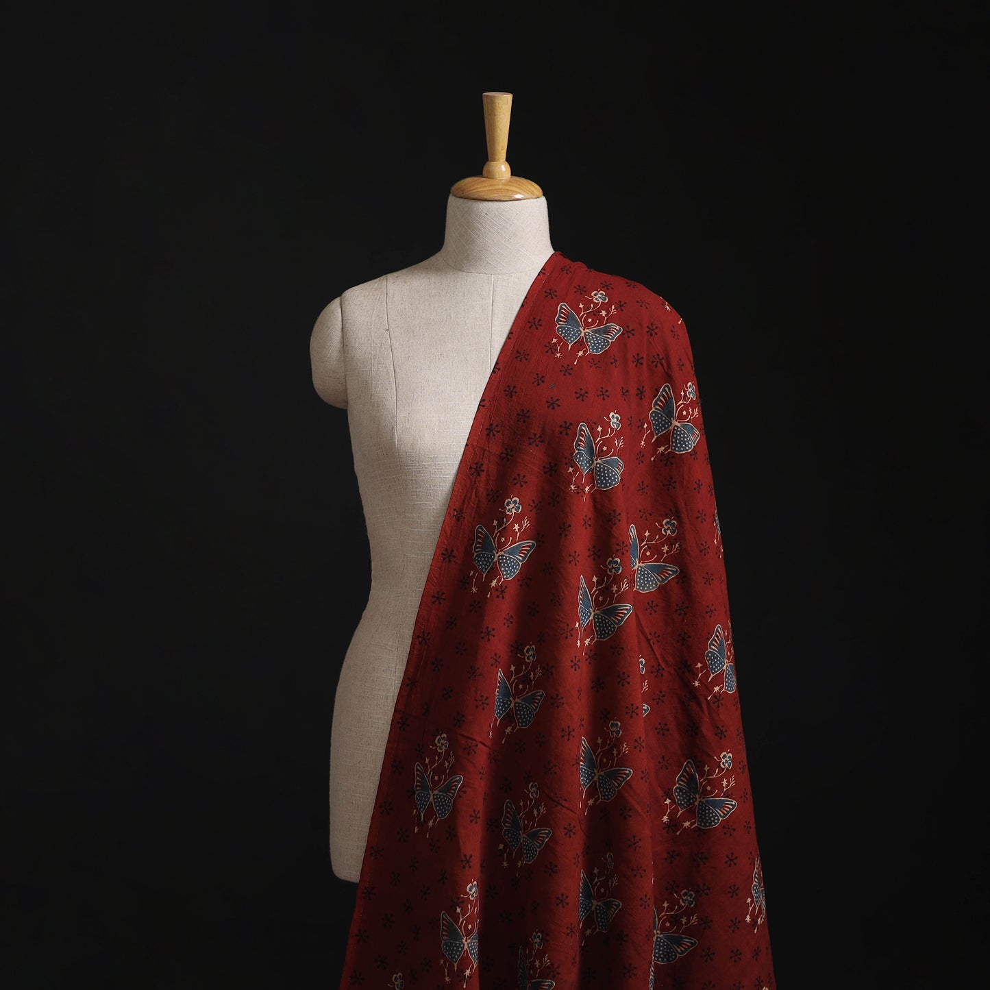 Maroon - Kutch Hand Block Ajrakh Print Natural Dyed Cotton Fabric 08