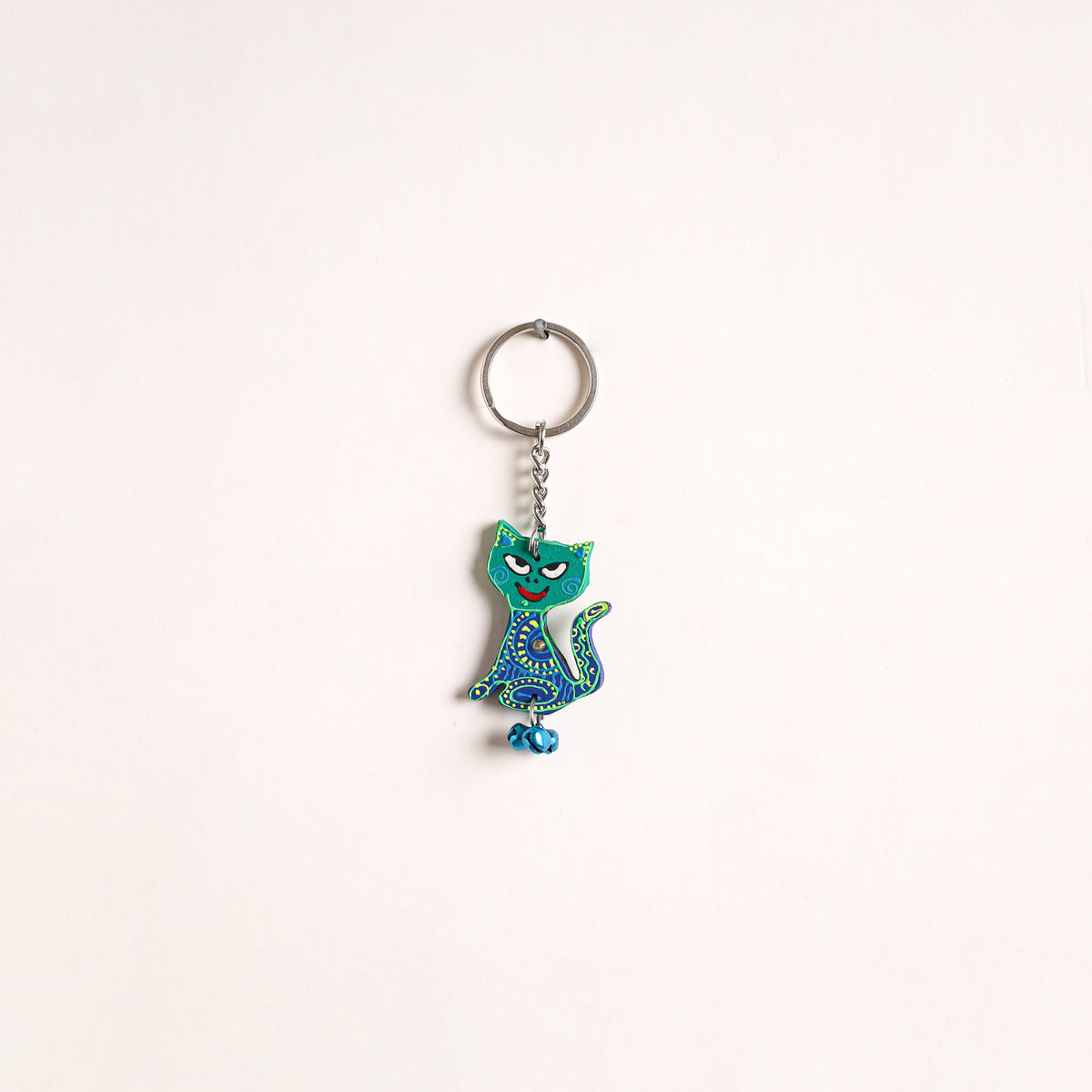 Cat - Abstract Pastel Handpainted Hand-Carved Wooden Keychain 11