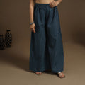 Buy Cotton Teal Blue Flared Jacquard Palazzo