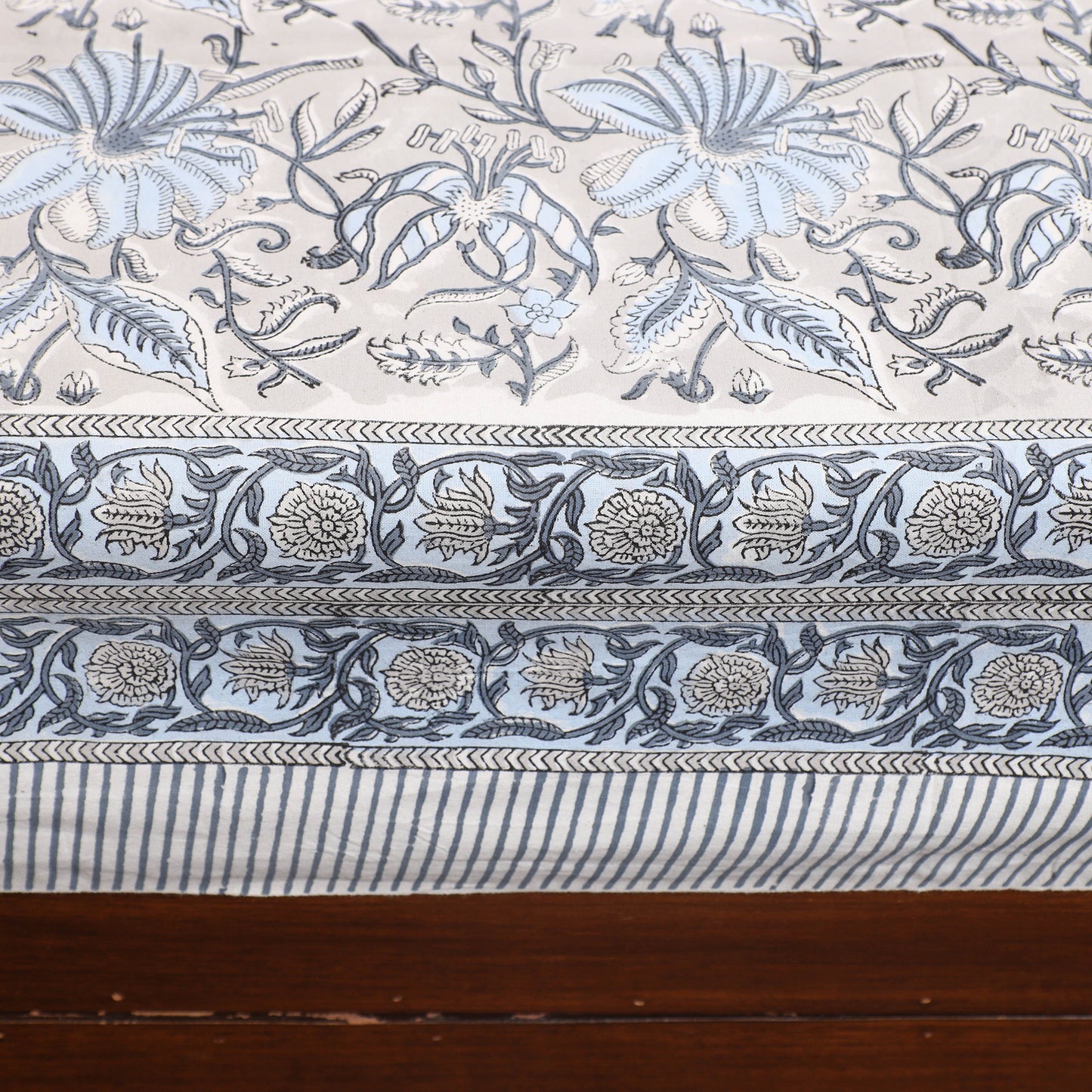 Grey - Pure Cotton Single Sanganeri Print Bed Cover 44