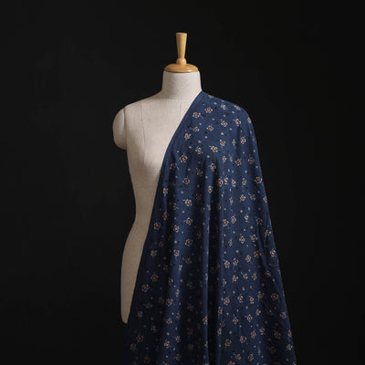 Blue - Kutch Hand Block Ajrakh Print Natural Dyed Cotton Fabric 09