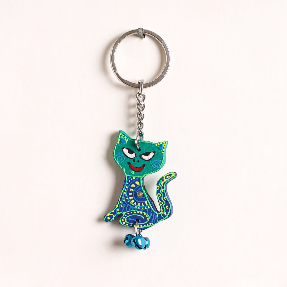 Cat - Abstract Pastel Handpainted Hand-Carved Wooden Keychain 11