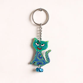 Cat - Abstract Pastel Handpainted Hand-Carved Wooden Keychain 11