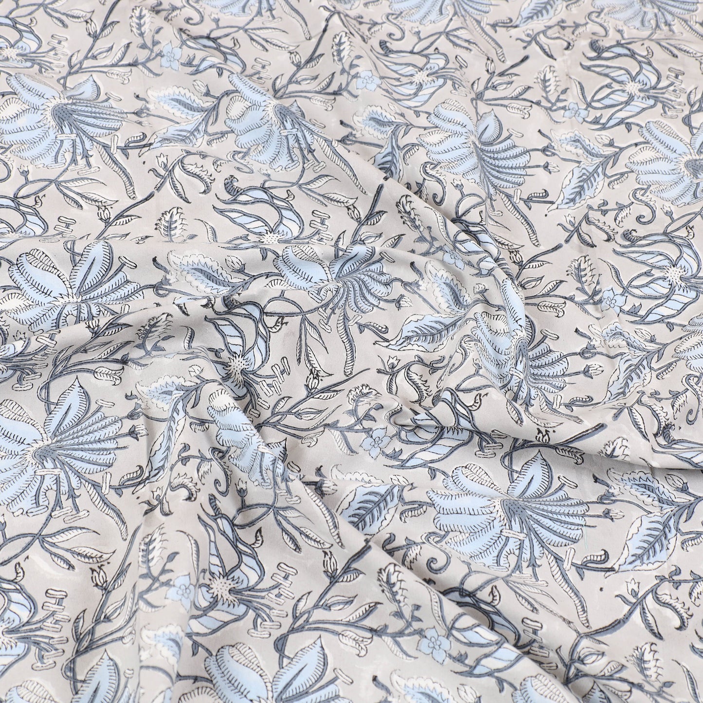 Grey - Pure Cotton Single Sanganeri Print Bed Cover 44